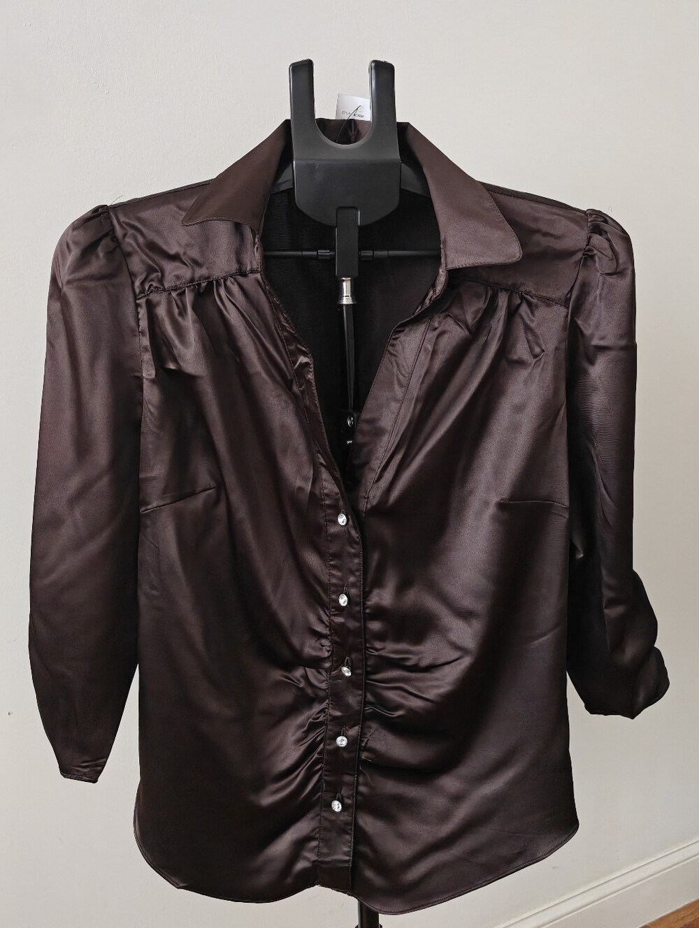 BCBGMAXAZRIA chocolate brown satin blouse